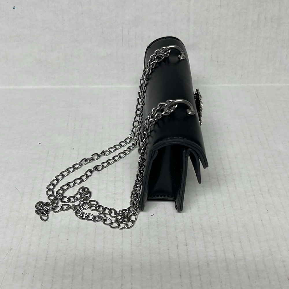 Black leather Rhinestone embellished chain shoulder party Mini Bag night out - Picture 9 of 16
